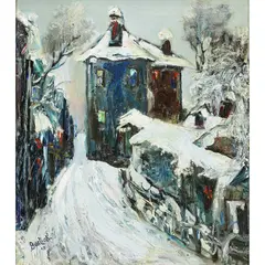 Winter Landscape by David Burliuk, 1951, oil on masonite, sold Nov 2022