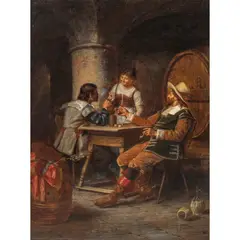Tavern Scene by Alois Binder, 1887, oil on canvas laid down on board, sold Nov 2022
