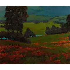Spring Landscape by Brian Blood, oil on board, sold Nov 2022