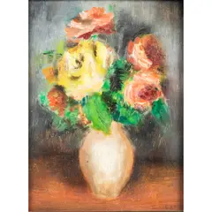 Roses by Louis Auguste Mathieu Legrand, oil on panel, sold Nov 2022