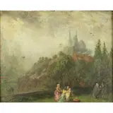 On the River Elbe by John Mackie Falconer, oil on board, sold Nov 2022