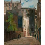 Untitled (Street Scene with Figures) by Élie Anatole Pavil, oil on canvas board, sold Nov 2022