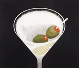 Martini by Mark Adams, 1994, etching in colors with watercolor, sold Nov 2022