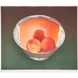 Peaches in Silver Bowl by Mark Adams, 1993, lithograph in colors, sold Nov 2022