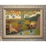 Lion and Tiger by Lawrence Lebdushka, oil on board, sold Dec 2022