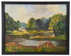 landscape river view by Emil Carlsen, oil on canvas, sold Oct 2025