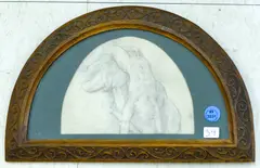 Untitled by Lorenzo Bartolini, Graphite Figure Study in Carved Half Moon Frame 7.5''x12'', sold Feb 2024