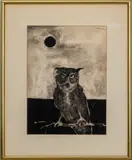 Horned Owl by Matsumi Kanemitsu, 1953, Ink on Paper, sold Aug 2024