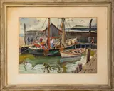 Harbor Scene by Rutledge Bate, Watercolor on Paper, sold Aug 2024