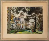 Victorian Mansion by Rutledge Bate, Watercolor on Paper, sold Aug 2024