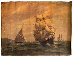 Marine Sail Ship Scene by T. Bailey, Oil on Canvas, sold Aug 2024