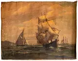 Marine Sail Ship Scene by T. Bailey, Oil on Canvas, sold Aug 2024
