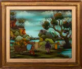 Pumpkins by Djuro Popec, 1977, Oil Reverse Painted Glass, sold Aug 2024