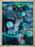 Vasovalec by Vlado Sagadin, 1969, Oil Reverse Painted Glass, sold Aug 2024
