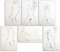 Six Nude Woman Studies by Norman Carton, Ink on Paper, sold Aug 2024