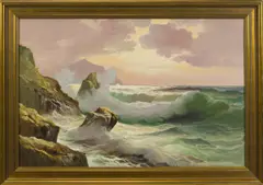 Untitled by Guido Odierna, oil on canvas seascape with rocky coast, sold Feb 2025