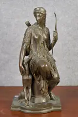 Untitled by Auguste Joseph Peiffer, bronze sculpture of Diana the Huntress. 15.5”H x 8”W x 6”D, sold Apr 2025