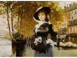 Junge Frau auf dem Blumenmarkt by Victor Guerrier, oil on canvas, sold Mar 2019