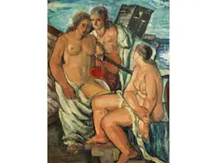 Badende Frauen by Vilmos Perlrott-Csaba, oil on board, sold Mar 2022