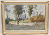 Landschaft mit Spaziergängern by A. Busa, oil on canvas, sold Jun 2021