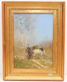 Pferdefuhrwerk im Wald by Georges Calvès, oil on canvas, sold Jun 2021