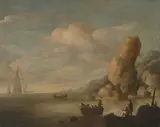 Boote vor einer Steilküste by Holland, um 1700, oil on panel, sold Jun 2021
