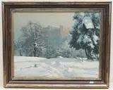 Winterlandschaft mit Blick auf ein Schloss by Karol Kossak, oil on canvas, sold Jun 2021