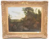 in der Art Bewaldete Landschaft mit kleinem Wasserfall by Frederik de Moucheron, oil on canvas, offered Jun 2021