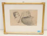 zugeschrieben Lesende by Max Liebermann, pencil, sold Jun 2021