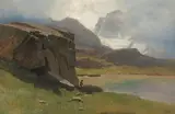 Bergseelandschaft by Gustave Castan, oil on paper, sold Jun 2021