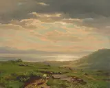 Blick von Chexbres gegen Genf by Robert Zünd, oil on board, sold Jun 2021