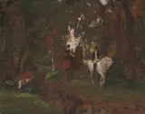 Waldstück mit Reitern", 1877 by Rudolf Koller, oil on panel, offered Jun 2021