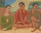 Drei Jünglinge", 1910 by Hermann Huber, oil on canvas, sold Jun 2021