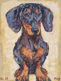Sitzender Kurzhaardackel, 1982/83 by Fritz Hug, oil on canvas, sold Jun 2021
