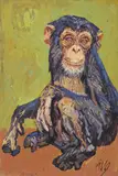 Sitzender Schimpanse by Fritz Hug, oil on canvas, sold Jun 2021