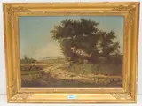 Baumbestandene, weite Landschaft mit Feldweg by Jean Philippe George, oil on board, offered Jun 2021