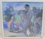 Badende am Wasser by Thomas Ernst Gubler, tempera, sold Jun 2021