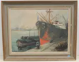 Port de Rouen, le Matin by Marcelle Lucie Heusser-Prodon, oil on canvas, offered Jun 2021
