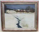 Winterlandschaft mit Bachlauf by Roger Kathy, oil on canvas, sold Jun 2021