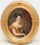 Portrait Laure Moynier née Deonna", 1825 by Nancy Mérienne, oil on canvas, sold Jun 2021