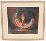 Stillleben mit Lampion und Kerze by Martha Pfannenschmid, oil on board, offered Jun 2021