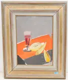 Stillleben mit Weinglas und Früchten, 1954 by Henry Wabel, oil on board, sold Jun 2021