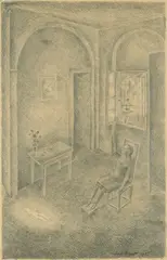 Interieur by Serge Brignoni, 1922, pencil, sold Jun 2021
