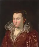 genannt Il Gaetano (Gaeta 1550–1598 Rom) Umkreis Bildnis einer Dame in rotem Kleid mit Spitzenkragen, wohl Bianca Cappello by Scipione Pulzone, oil on canvas, sold Mar 2021