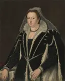 Portrait einer Dame in schwarzem Samtkleid mit Hermelinbesatz und Spitzenkragen by Florenz, Ende 16.Jh., oil on canvas, offered Mar 2021