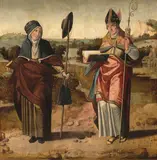 Die Heiligen Brigitta von Schweden und (wohl) Augustinus by Südniederlande, 1.Hälfte 16.Jh., oil on panel, sold Mar 2021