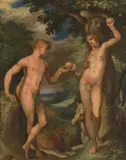 in der Art Adam und Eva by Bartholomäus Spranger, oil on canvas, sold Mar 2021
