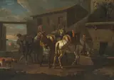 zugeschrieben Pferde an der Tränke by Pieter van Bloemen, oil on canvas, sold Mar 2021