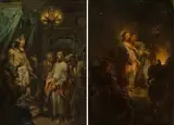 zugeschrieben Gegenstücke: Judaskuss / Christus vor Kaiphas by Johann Conrad Seekatz, oil on panel, sold Mar 2021