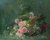 Stillleben mit Rosen in einem Korb by Marie Beloux-Hodieux, oil on canvas, sold Mar 2021
